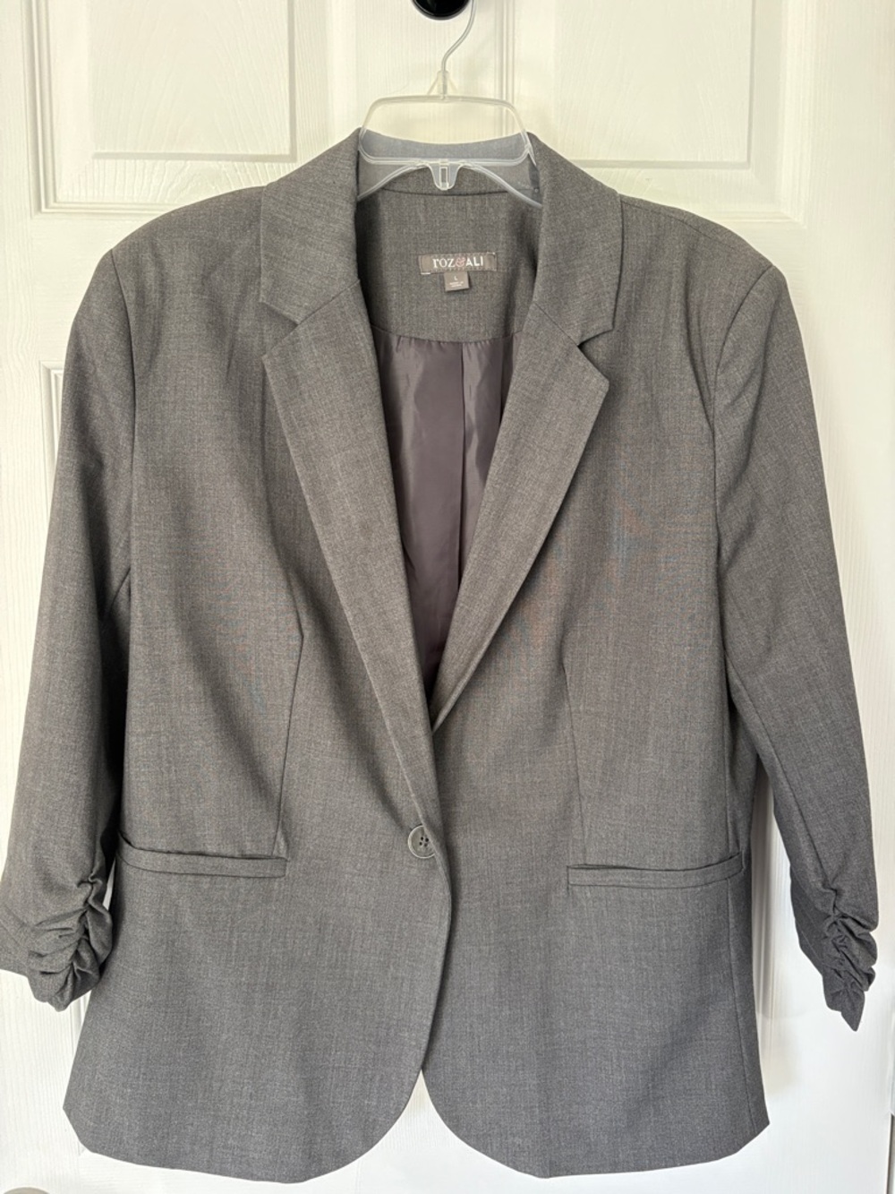 Roz & Ali Gray Blazer Lightweight Single-Button Suit Jacket